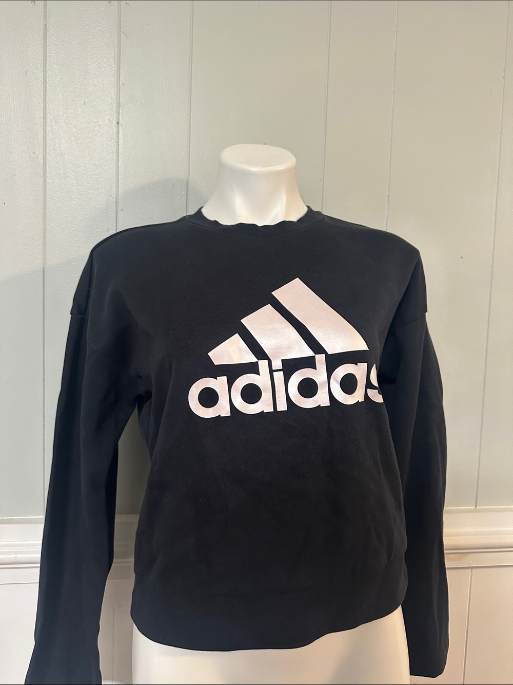adidas Black Crewneck Sweatshirt with Light Pink Logo